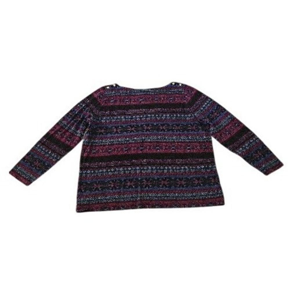 Lauren Ralph Lauren Top Women 2X Purple Fair Isle Cotton Knit Boat Neck Button